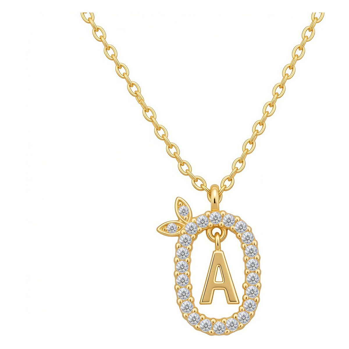 Letter Initial Necklace with CZ pave oval